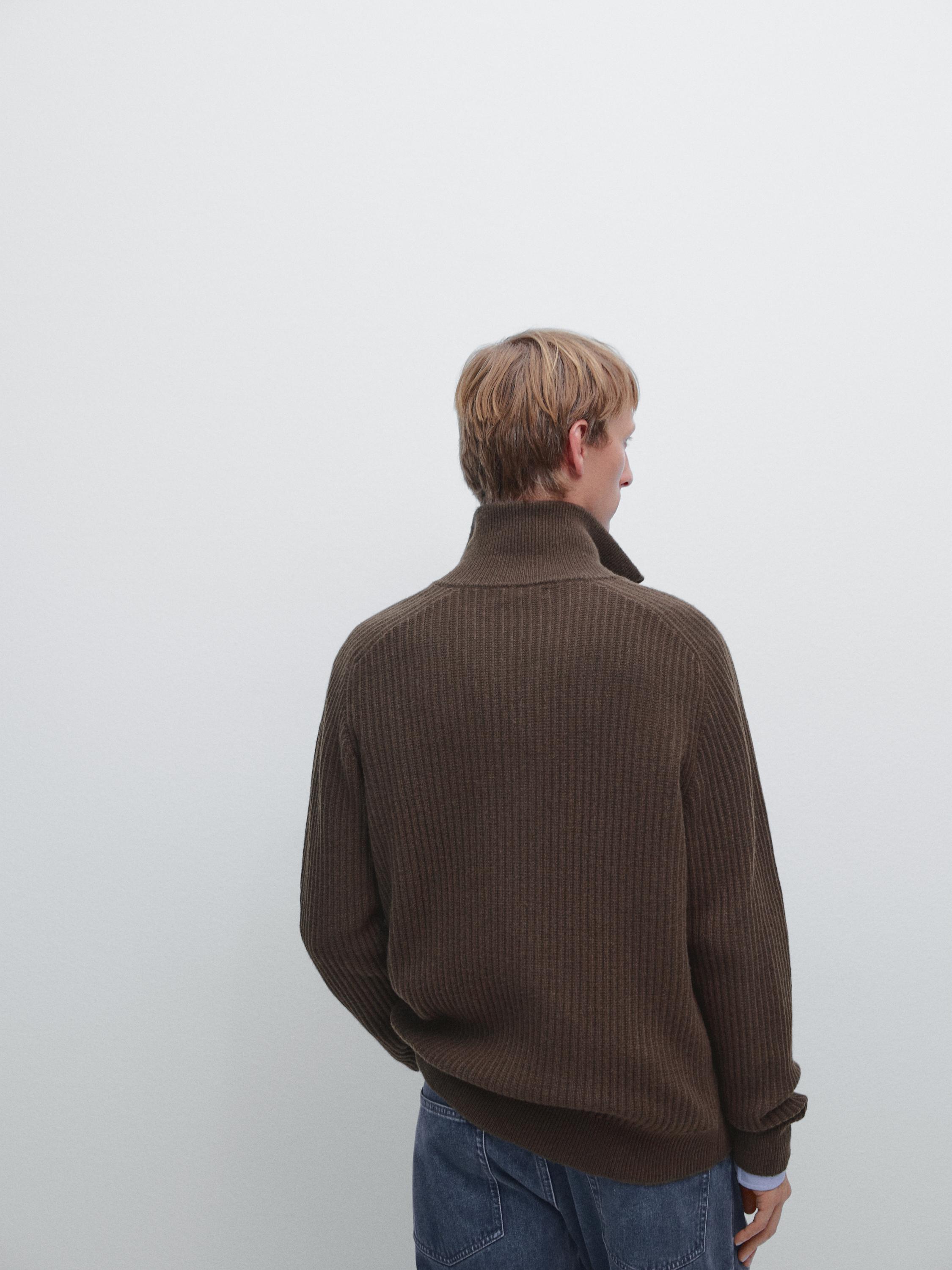 Wool blend zip-up knit cardigan